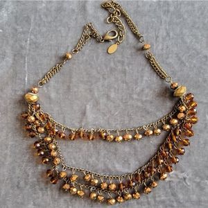 CJ Cookie Johnson Necklace Triple Strand 19-22" Root Beer Colored Stones